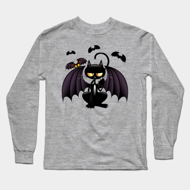 Cat Bat Weird Grumpy Halloween Character Long Sleeve T-Shirt by BluedarkArt